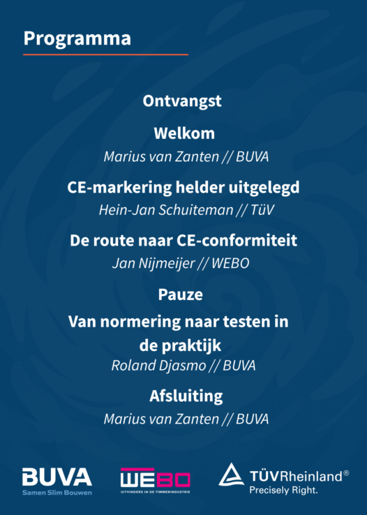 BUVA Kennissessie Samen Slim Bouwen aan een waterdichte CE-markering - Programma - WEBO // Tüv Rheinland